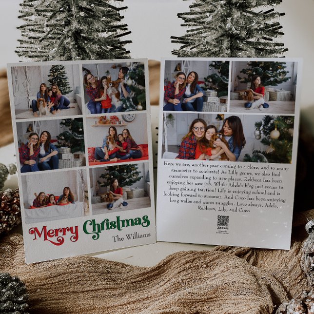 Classic Merry Christmas Vertical Nine Photo Holiday Card (Creator Uploaded)