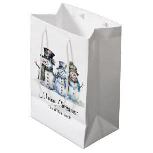 Classic Merry Christmas Winter Holiday Snowman Medium Gift Bag