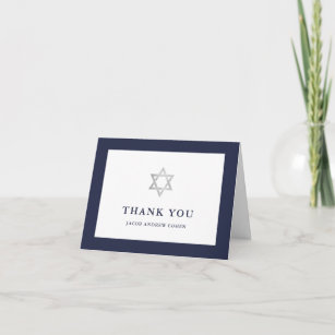 Classic Midnight Blue and White   Bar Mitzvah Thank You Card