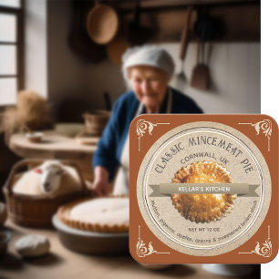 CLASSIC MINCEMEAT PIE Grunge Font Kraft Brown Square Sticker