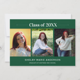 Classic Minimal 3 Photos 2025 Graduation Party Inv Invitation