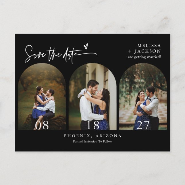 Classic Minimal Arch Photo QR Code Save the Date P Postcard (Front)