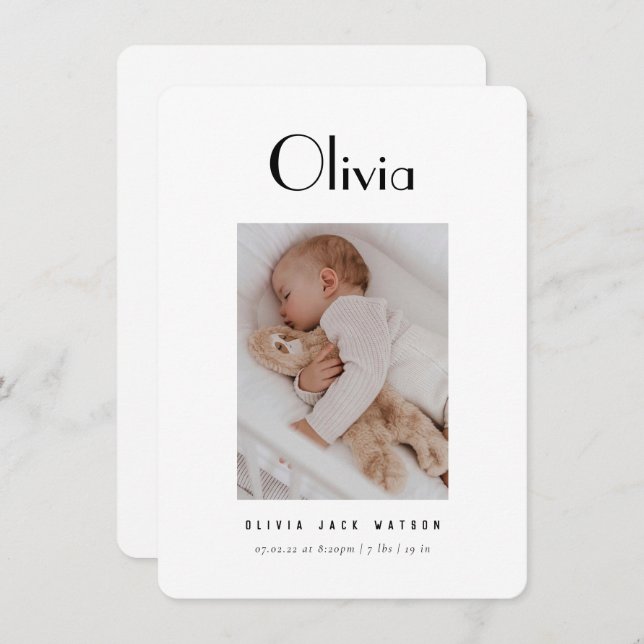 Classic Minimal Baby Birth Announcement (Front/Back)