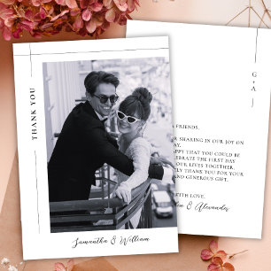 Classic Minimal Black and White Photo Wedding Thank You Card