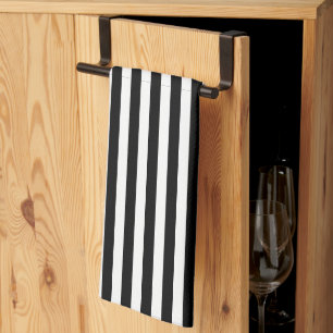 Classic Minimal Black and White Vertical Stripes Tea Towel
