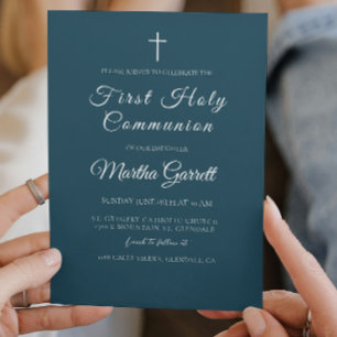 Classic Minimal Blue Boy First Holy Communion Invitation