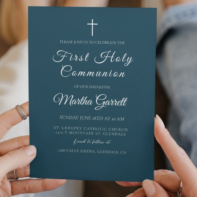 Classic Minimal Blue Boy First Holy Communion Invitation (Creator Uploaded)