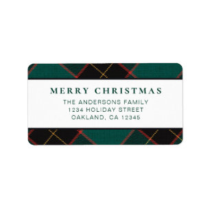 Classic Minimal Green Buffalo Plaid Christmas Label
