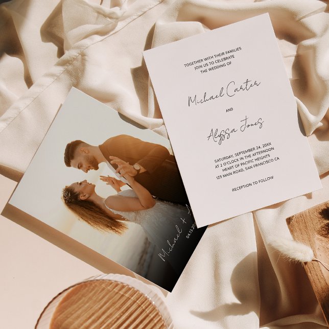 Classic Minimal Handwriting Script Photo Wedding Invitation (Creator Uploaded)