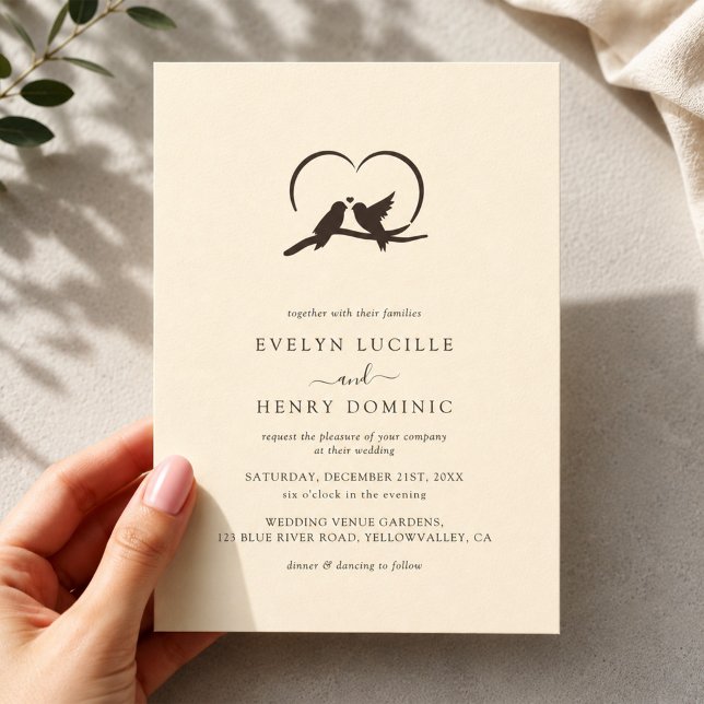 Classic Minimal Lovely birds Romantic Wedding Invitation (Creator Uploaded)