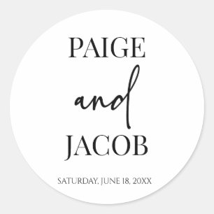 Classic Minimal Minimalist Custom Names Wedding Round Sticker