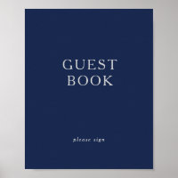 Classic Minimal Navy Blue Silver Guest Book Sign