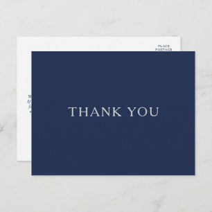 Classic Minimal Navy Blue Silver Wedding Thank You Postcard