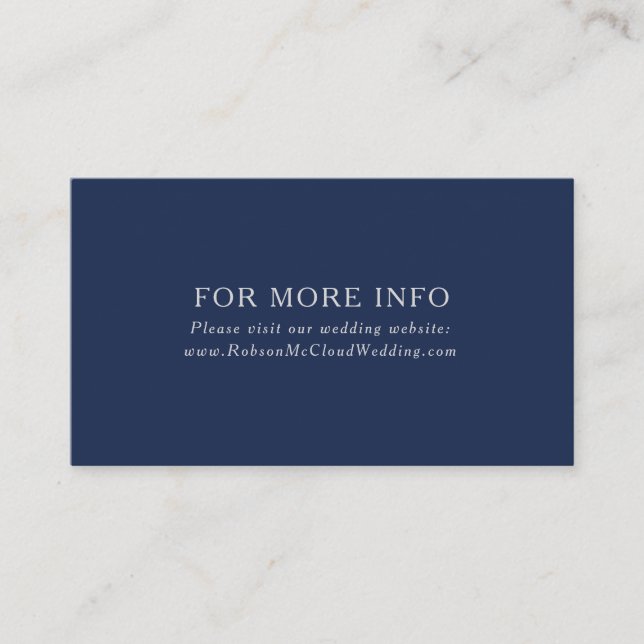 Classic Minimal Navy Blue | Silver Wedding Website Enclosure Card (Front)
