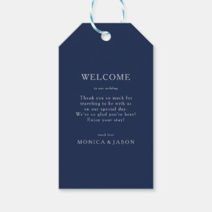 Classic Minimal Navy Blue Silver Wedding Welcome Gift Tags