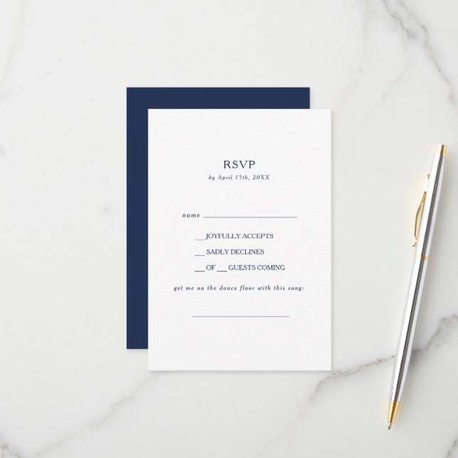Classic Minimal Navy Blue Song Request RSVP Card (Front/Back In Situ)
