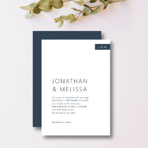 Classic Minimal Navy Blue & White Monogram Wedding Invitation