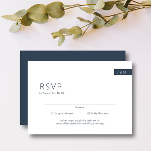 Classic Minimal Navy Blue & White Monogram Wedding RSVP Card