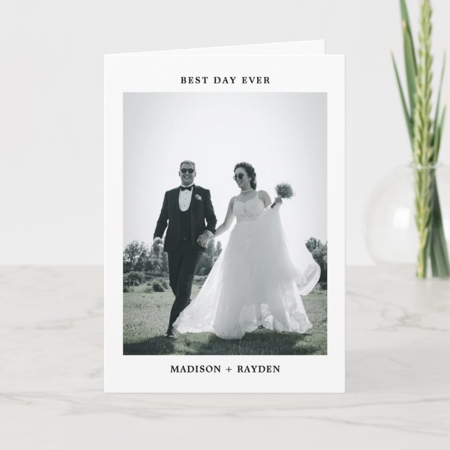 Classic Minimal Photo Wedding Folded Thank You Card (Front)