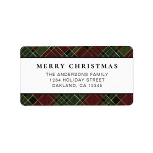 Classic Minimal Red and Green Plaid Christmas Label