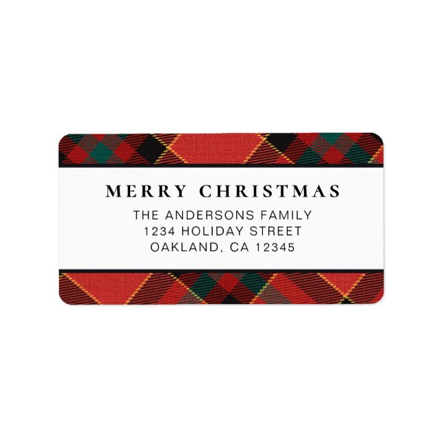 Classic Minimal Red and Green Plaid Christmas Label (Front)