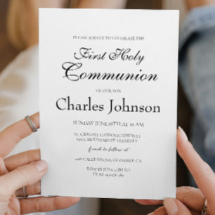 Classic Minimal White Boy First Holy Communion Invitation