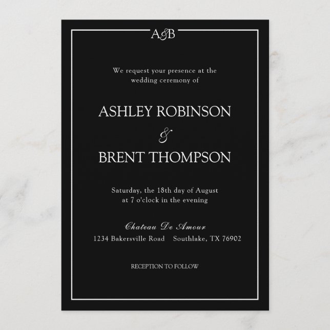Classic Minimalist Ampersand Monogram Black White  Invitation (Front)