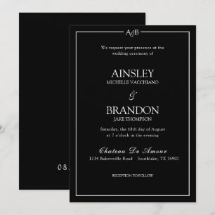 Classic Minimalist Ampersand Monogram Black White  Invitation