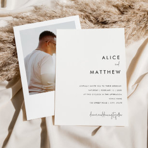 Classic Minimalist Black and White Photo Wedding Invitation