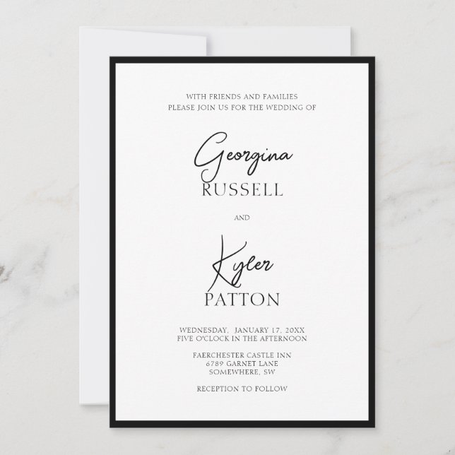 Classic Minimalist Black and White Script Wedding Invitation (Front)