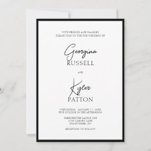 Classic Minimalist Black and White Script Wedding Invitation