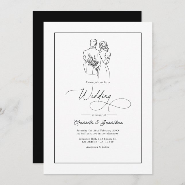 Classic Minimalist Black and White Wedding Invitation (Front/Back)