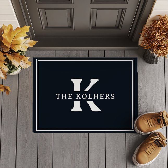 Classic Minimalist Black White Initial  Doormat (Creator Uploaded)