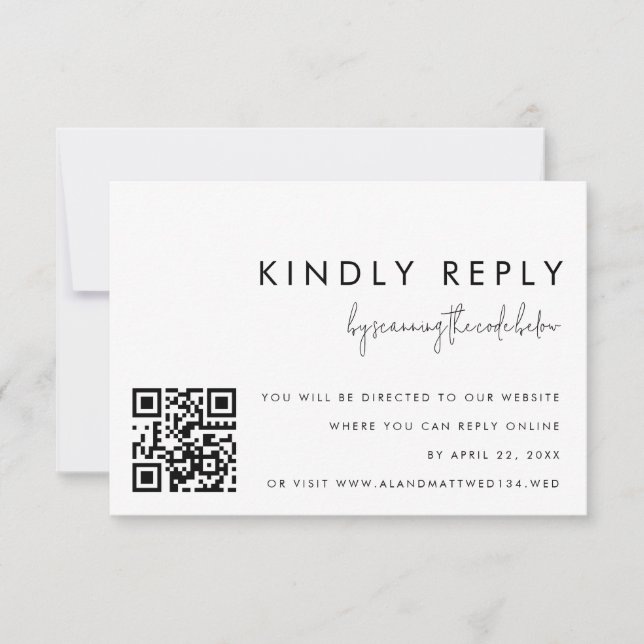 Classic Minimalist Black  White QR Code Reply Card (Front)