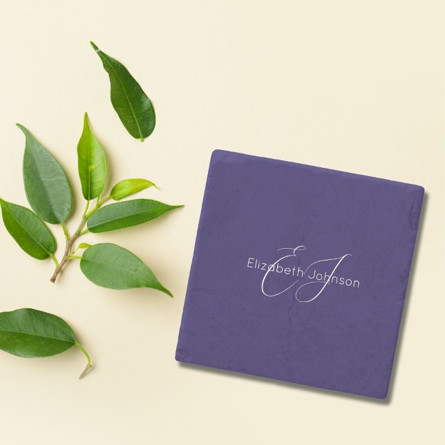 classic minimalist blue and white name customised stone coaster (Creator Uploaded)