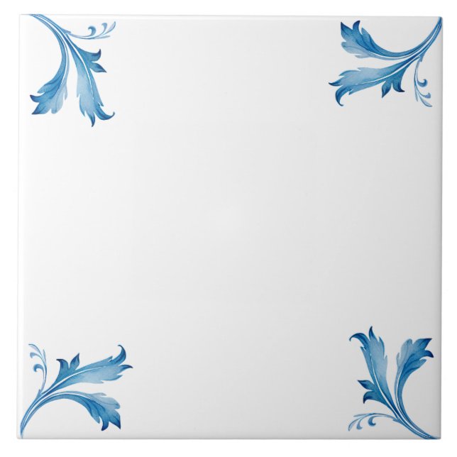 Classic Minimalist Blue Tile Leaf Ornaments  (Front)