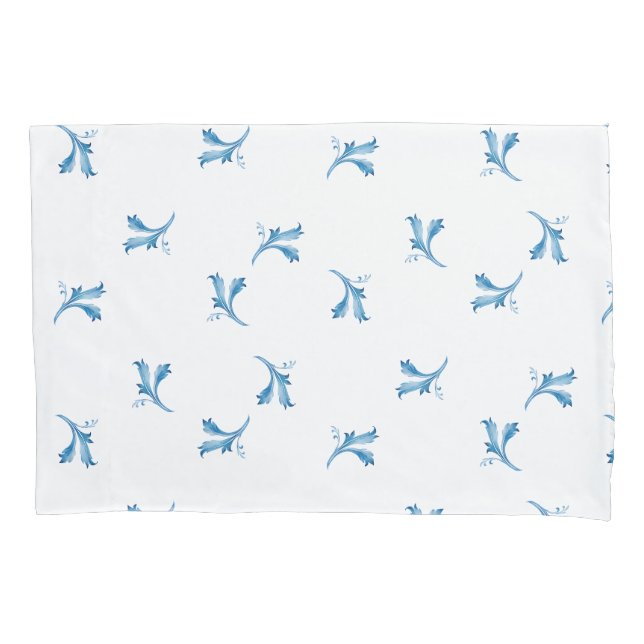 Classic Minimalist Blue Tile Leaf Ornaments Pillowcase (Front)