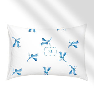 Classic Minimalist Blue Tile Leaf Ornaments Pillowcase