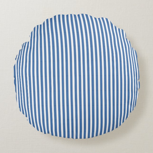 Classic Minimalist Blue & white Striped pattern Round Cushion (Front)