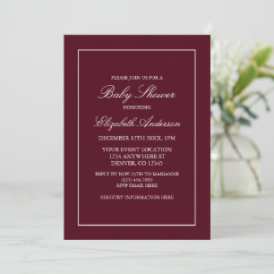 Classic Minimalist Burgundy Baby Shower Invitation