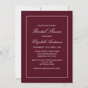 Classic Minimalist Burgundy Bridal Shower Invitation