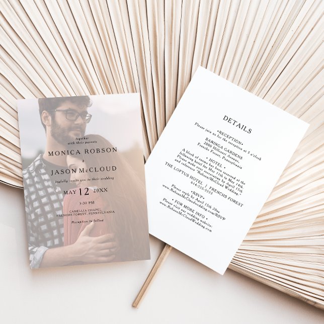 Classic Minimalist Faded Photo All In One Wedding  Invitation (Creator Uploaded)