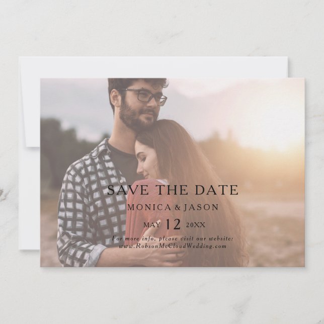 Classic Minimalist Faded Photo Horizontal Save The Date (Front)
