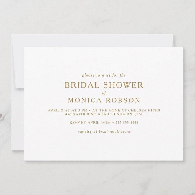 Classic Minimalist Gold Horizontal Bridal Shower Invitation (Front)