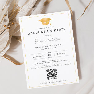 Classic Minimalist Gold QR Code Graduation Party Invitation