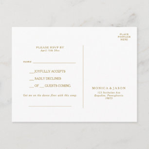 Classic Minimalist Gold Song Request RSVP Postcard