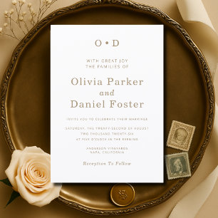 Classic Minimalist Gold Typography Wedding Invitation