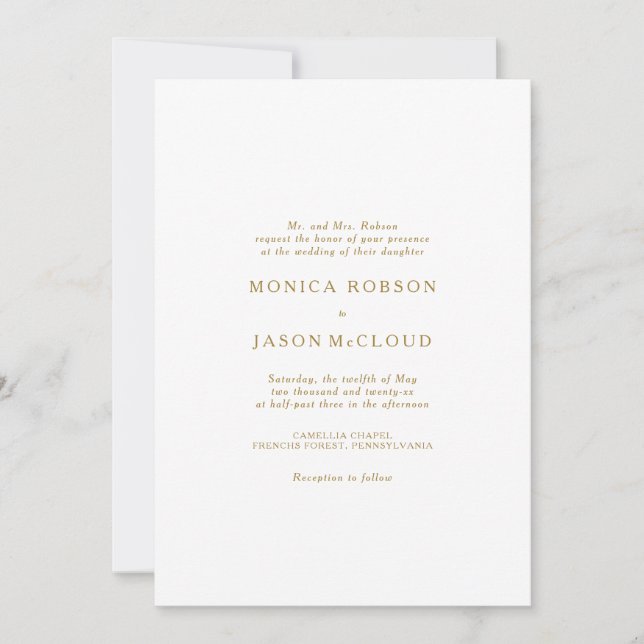 Classic Minimalist Gold Wedding Invitation (Front)