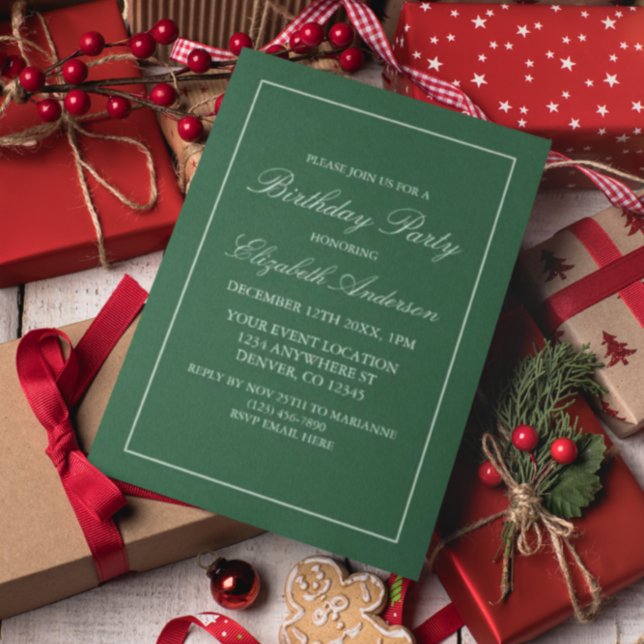 Classic Minimalist Green Birthday Invitation (Creator Uploaded)