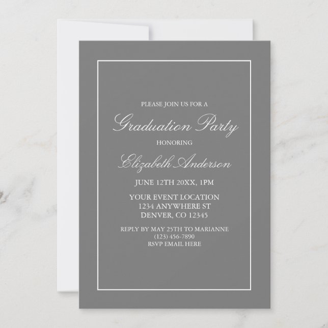 Classic Minimalist Grey Graduation Invitation (Front)